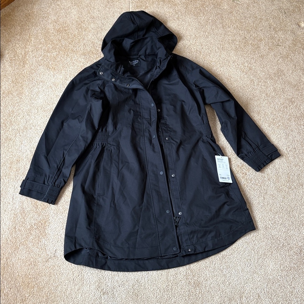 Athleta Women's Classic Black Hooded Trench Coat XL NWT RAINOUT SUTRO long